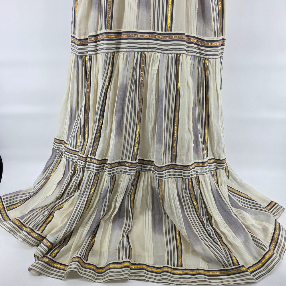 Banana Republic Strappy Pintuck Maxi Dress Small Gold Metallic Stripe - Picture 3 of 7